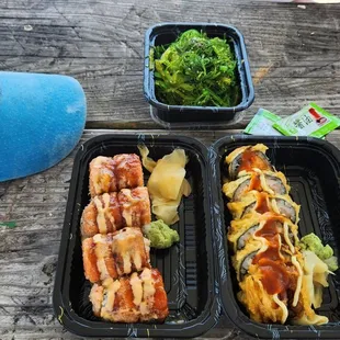 a lunch on a picnic table