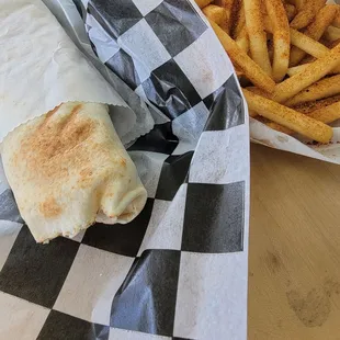 Chicken shawarma and Cajun fries