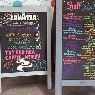 a chalk board with a menu on it