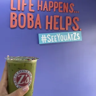 Matcha Tea with tapioca pearls