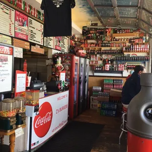 Great burger joint with garage door window that open up in front of the bar seating.