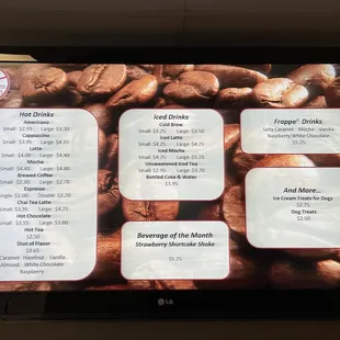 Coffee menu and beverage of the month