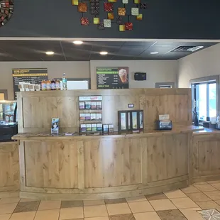 Cumbersome front counter. Did not like having to strain to see menu board.