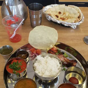 Fresh made watermelon juice, veggie somosa, thali, a combination platter. The food was delicately crafted, spiced to perfection.