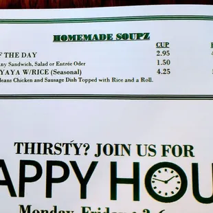 a happy hour menu