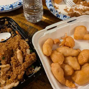 Chicken fried rice and sweet and sour chicken