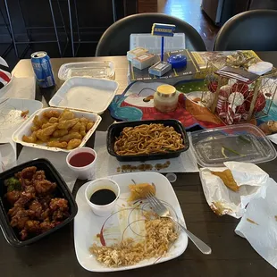 Honey chicken, orange chicken, and chicken lo mein!