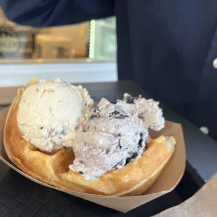 Waffle with cookies and cream and butter pecan