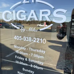 Front door info including store hours.