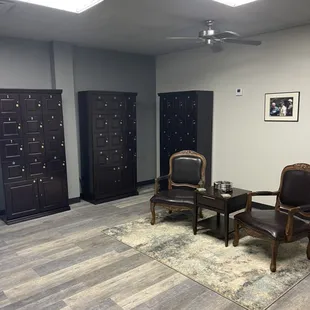 Member&apos;s Lounge area with lockers.