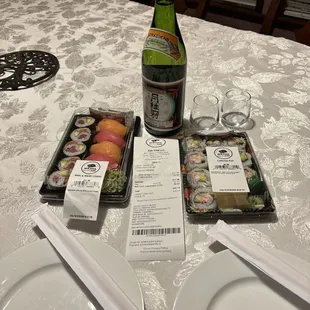 drink, sushi and sashimi