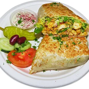 CHICKEN SHAWERMA WRAP - Marinated Grilled Chicken Strips with Tomatoes, Onions, Bell Peppers, Parsley &amp; Garlic Sauce