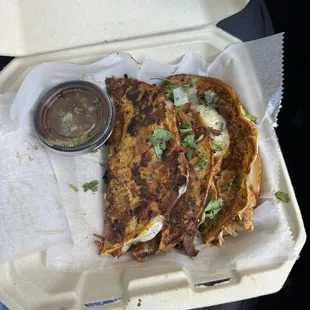 Salmon and Chicken Birria tacos