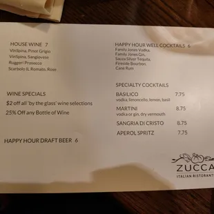 Happy hour menu