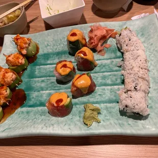 Left to right: crazy lobster spicy nude, and California Roll!