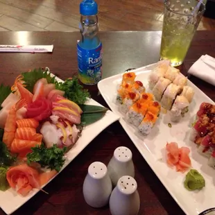 3 favorite raw rolls and sashimi dinner
