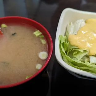 Clear soup and salad