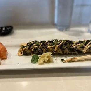 Salmon Nigiri &amp; Tempura Bagel Roll