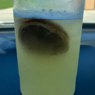 blood orange slice in iced green tea