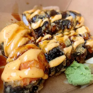 a close up of a sushi