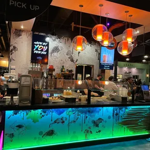 interior, sushi and sashimi