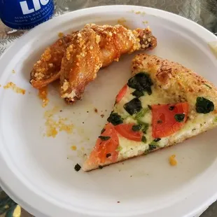 Buffalo garlic parm wings with white pizza