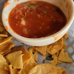 Chips and salsa. What is left of it. Chips &amp; Salsa