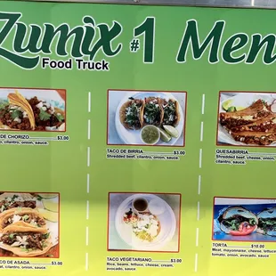 Tacos Menu