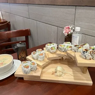 Happy hour sushi and tom yum