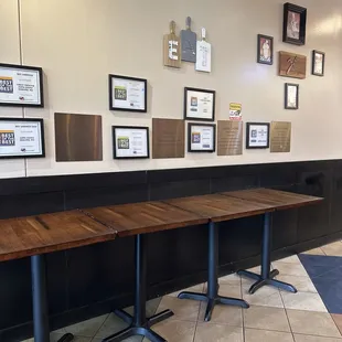a row of tables in a restaurant