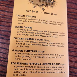 Soup menu
