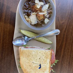 French onion soup and Italian club