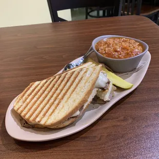 Prime Rib Panini and Stuffed Pepper soup.