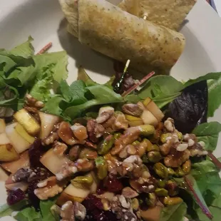 Mediterranean tuna salad wrap and warm pear salad (no blue cheese)