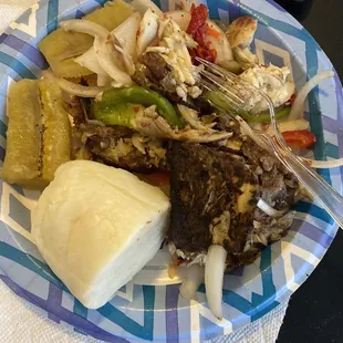 Tilapia, boiled plantain, pounded yam