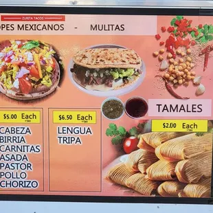 a menu on a food truck