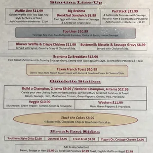 Breakfast menu