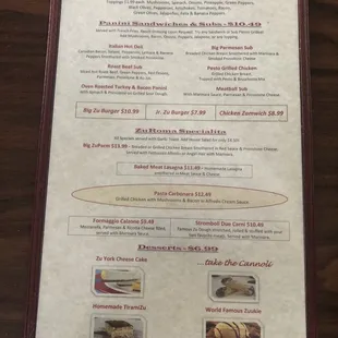 menu