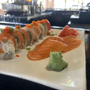 Rainbow roll and salmon nigiri. Perfection