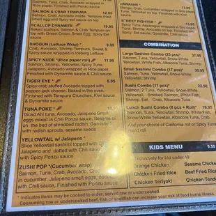 Menu sushi