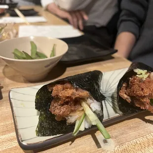 two plates of food on a table
