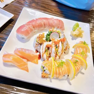 a plate of sushi on a table