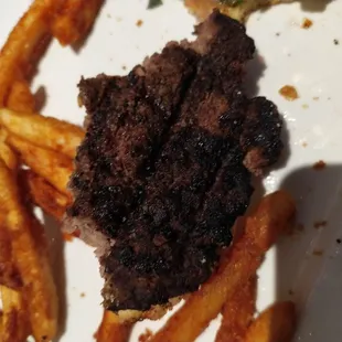 BURNT and charred burger meat.