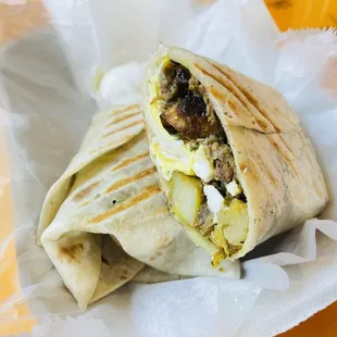 Meat and potatoes breakfast burrito