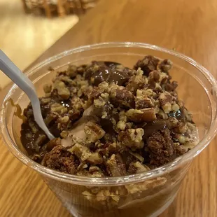 My ice cream! German chocolate fudge (flavor of the day), pecans, brownie bites, caramel, special chocolate sauce I mentioned