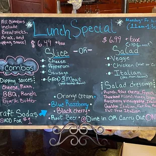 a menu for lunch special