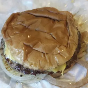 a cheeseburger on a bun