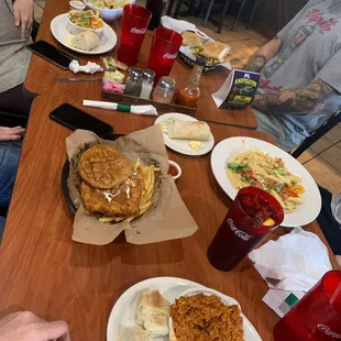 Cajun shrimp salad, chicken po boy, jambalaya, fried chicken sandwich, zydeco pasta.