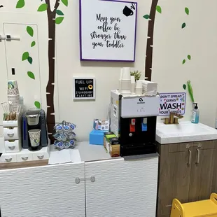 Water, tea, and coffee bar.