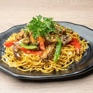 Garlic Noodles with Crispy Salmon